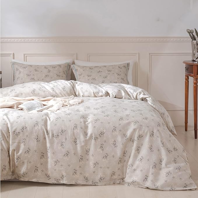 HighBuy Boho Floral Comforter Set Queen Beige Bedding Comforter Sets Queen Boho 3 Piece for Women Girl Cottagecore Flower Comforter Set with 2 Pillowcases,Cozy Bed Comforter Sets