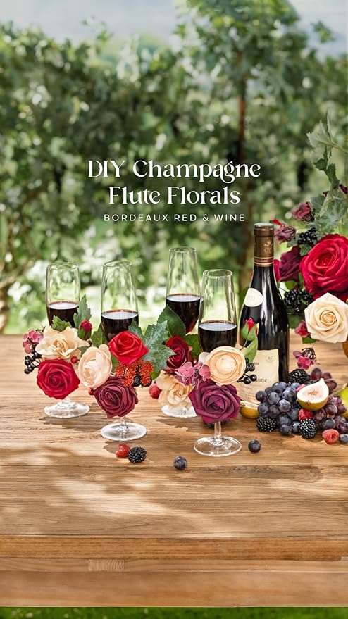 Ling's moment Artificial Burgundy Flowers, 16pcs Faux Silk Roses with Stems, 3.5" Fake Wine Red Flowers Bulk for DIY Wedding Bouquets Centerpieces Party Baby Shower Home Decoration