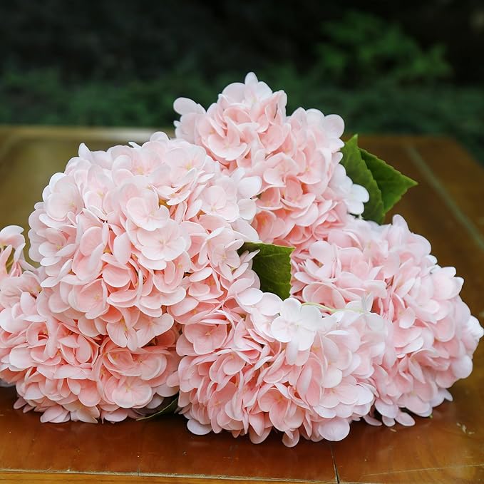 Large Hydrangea Artificial Flowers 19.3", 6 Pcs Latex Real Touch Faux Hydrangea with Stems, Fake Flowers for Table Centerpieces Arrangements Wedding Bouquets (Pink)