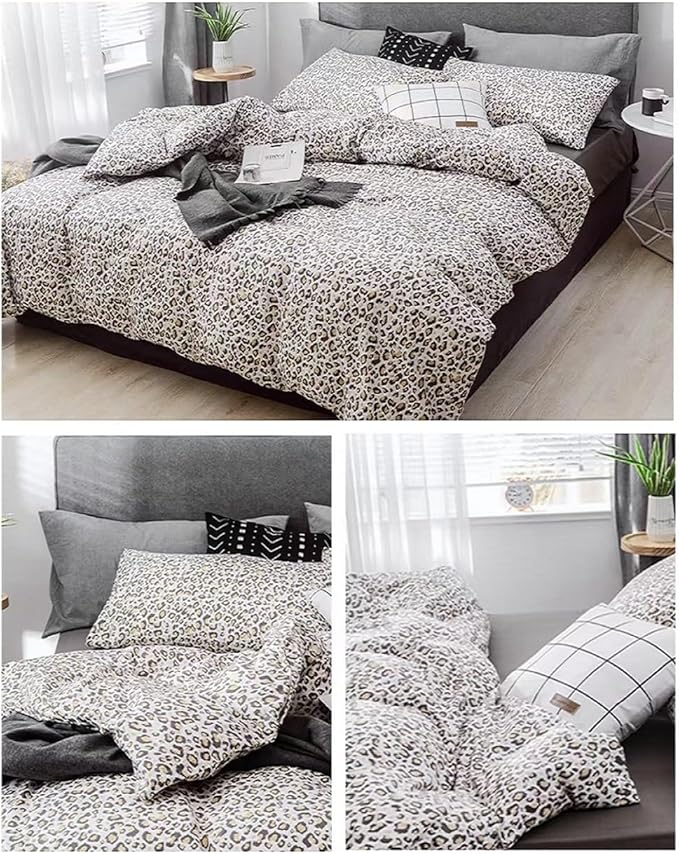 LifeTB 3 Pieces Leopard Print Comforter Set Queen Floral Animal Cheetah Printed Comforter Set Sexy Soft Fluffy Leopard Pattern Bedding Comforter with 2 Pillowcases Boho Cheetah Print Comforter Set