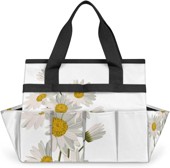 Floral Flower Daisy Garden Tool Tote Bag for Women Men Gardening Tool Storage Bags with 10 Pockets Standable Garden Home Tool Kits Organizer for Indoor Outdoor Gardening Gifts