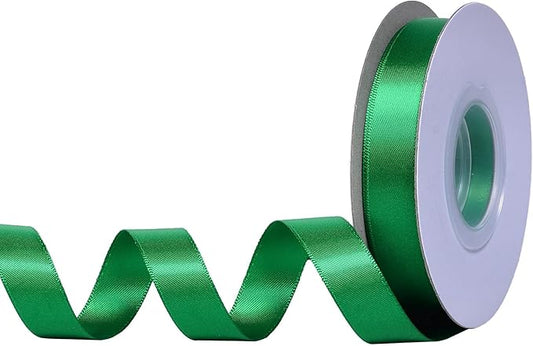 YAMA Green Double Faced Satin Ribbon 5/8 Inch 25 Yards Emerald Green Ribbon for Gift Wrapping Crafts Hair Bows Wedding Party Decoration