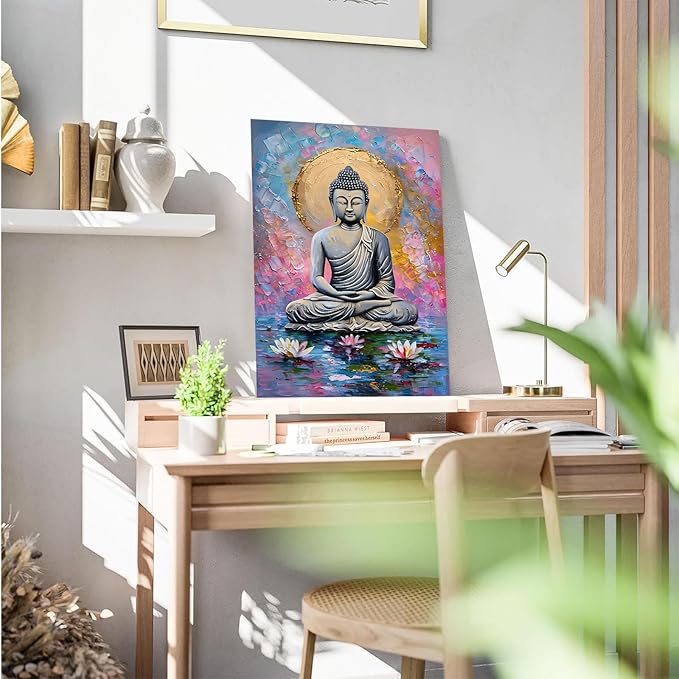 Lotus and golden Buddha meditation tranquil zen wall art mindfulness wall art for spiritual harmony and tranquility decor 8x12in Frameless