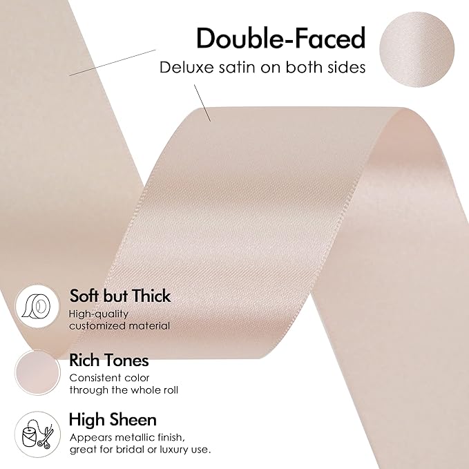 MEEDEE Vanilla Satin Ribbon 1-1/2 Inch Vanilla Ribbon Lux Double Faced Satin Ribbons by 50 Yards Polyester Satin Ribbons for Crafts, Weddings, Flower Bouquet, Holiday Decorating