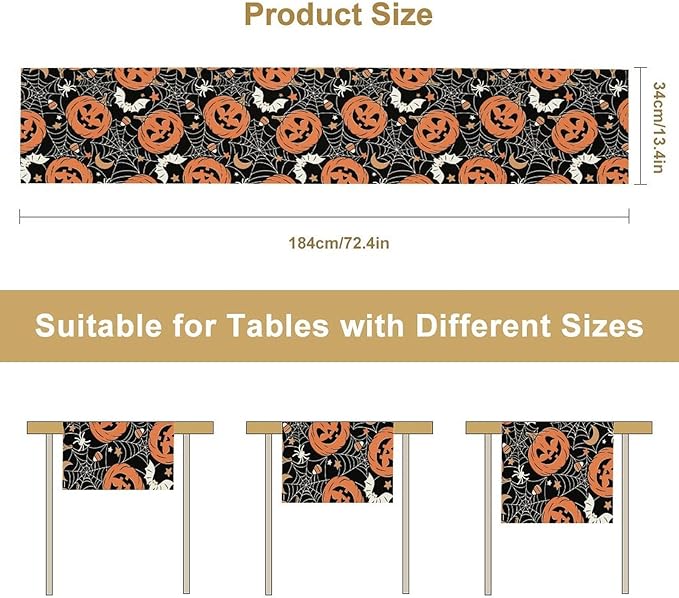 Bat Table Runner,Halloween Pumpkin Spider Web Table Runner for Home Kitchen Table Dining Garden Farmhouse Wedding Party Decor 13x120 Inch