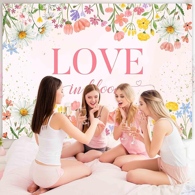 Sensfun Love in Bloom Bridal Shower Decorations Wildflower Wedding Shower Backdrop Pink Love in Bloom Engagement Party Background Spring Floral Wedding Bachelorette Party Decorations Supplies 7x5ft