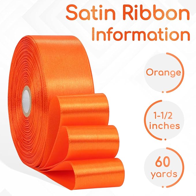 Orange Ribbon 1-1/2 Inch x 60 Yards, Orange Satin Ribbon for Gift Wrapping, Flower Bouquet, Baby Shower, Crafts, Birthday, Wedding and Handmade Roses