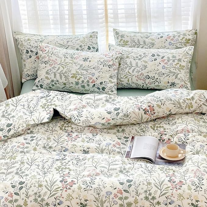 VM VOUGEMARKET Green Comforter Set Full Size Soft Microfiber Bedding Set Forest Theme Botanical Comforter with 2 Pillowcases for Girls Women