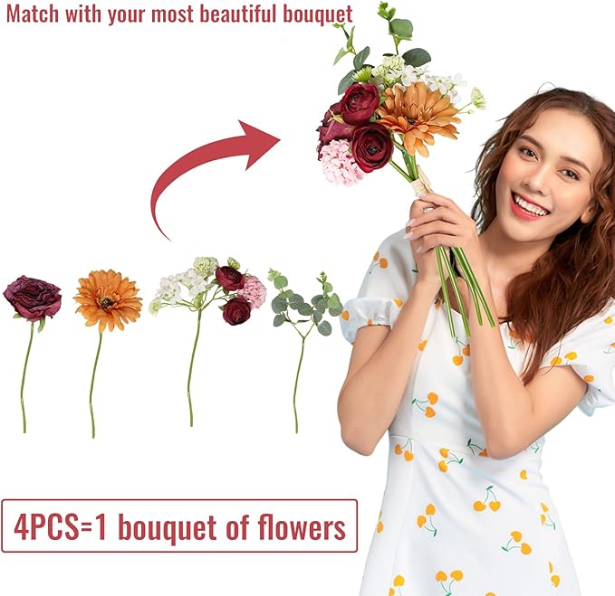 Zerzsy Artificial Flowers Bouquets, Mixed Purple Artificial Peonies, 4 Bouquets Fake Flowers Bride Holding Flower Faux Floral for Wedding Bridal Bouquet Home Table Centerpiece Floral Decoration