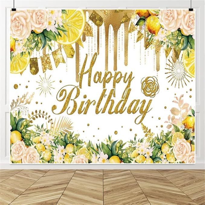 10x8ft Gold Floral Birthday Backdrop, Rose Gold Glitter Bokeh Photography Background Girls Birthday Party Cake Table Decorations Photo Shoot Banner Props