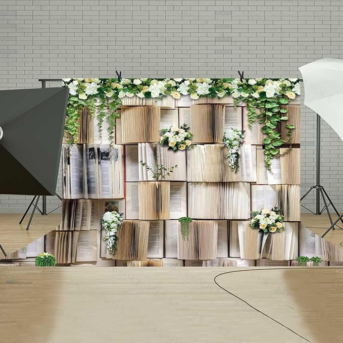 10x8ft Book Backdrop Flower Garlend Book Pages Wedding Party Photo Background Kids Birthday Party Woman Weeding Banner Baby Shower Photoshoot Booth Props KUBDJ734