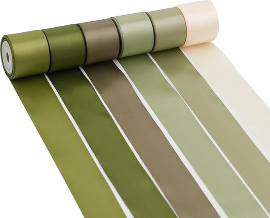 Sage Green Satin Ribbon - 1.5 Inch Double Face, 6 Rolls, 30 Yards - Perfect for Weddings, Crafts, Gift Wrapping & Hair Bows