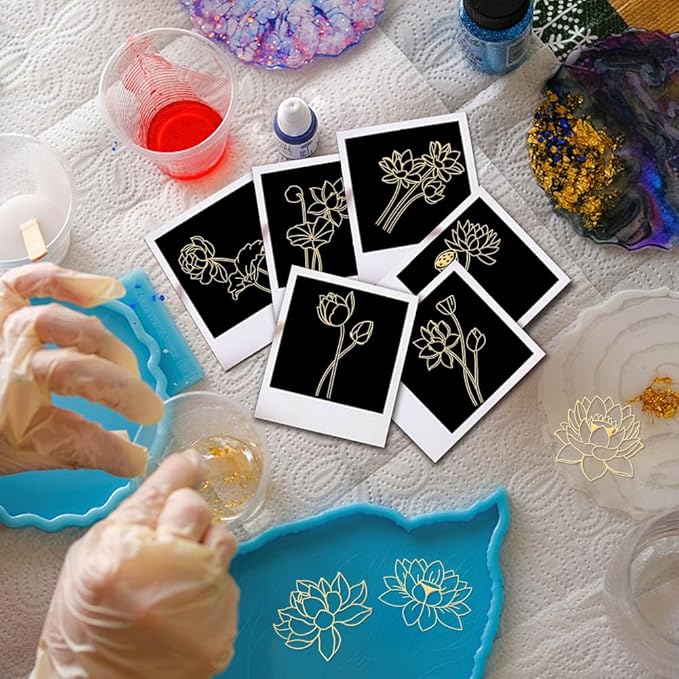 OLYCRAFT 9Pcs Golden Metal Stickers 1.6x1.6 Inch Gold Flower Sticker Lotus Flower Theme Self Adhesive Stickers Lotus Blossom Metal Crafts Sticker for DIY Scrapbooking DIY Crafts Resin Decoration
