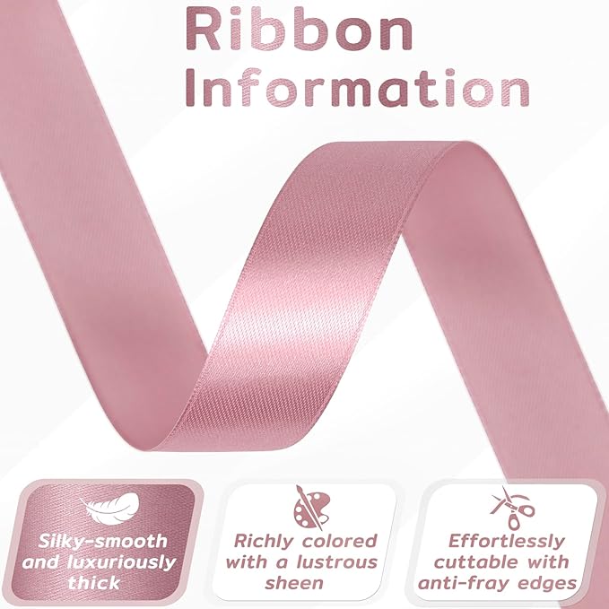 60 Yards Rosy Mauve Satin Ribbon 7/8 Inch, Solid Mauve Pink Polyester Fabric Ribbon for Gift Wrapping, Crafts, Flower Bouquet, Wedding, Festival, Christmas