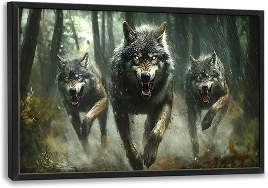 Forests Wolf Large Decor Wall Art Wolves Framed Pictures for Living Room, Animal Oversized Canvas Print Painting Modern Extra Large Framed Artwork for Bedroom Office Home Decor 36"x24"