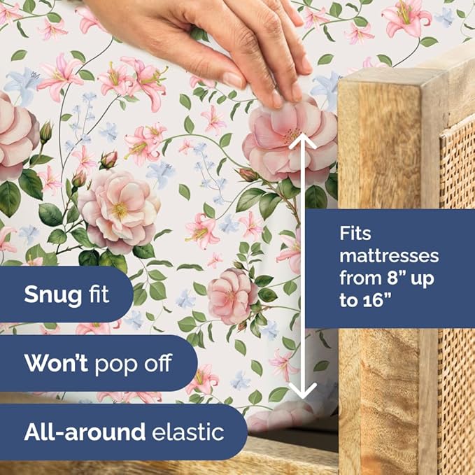 CGK Unlimited Floral Sheets - Pink Floral Rose Bed Sheet Set - 1 Flat, 1 Fitted & 2 Pillowcases w/Deep Pockets - Wrinkle & Fade Free - Boho Botanical Bedding - Ultra-Soft, Breathable and Cooling