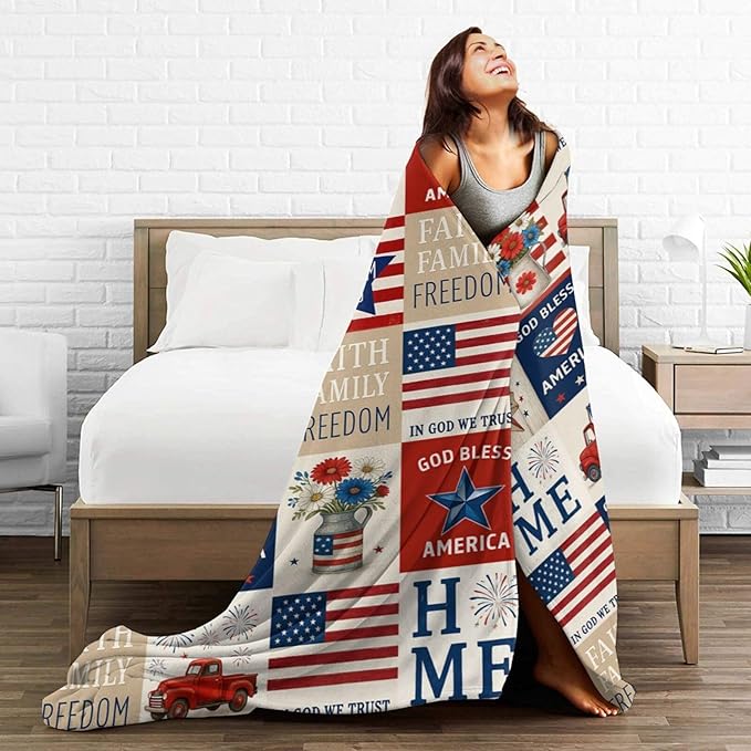 American Flag Blanket Patriotic Throw Blanket National Flag Soft Cozy Fleece Fuzzy Stuffed Plush Flannel Gifts for Girls Women Boys Kids Adults60 X80
