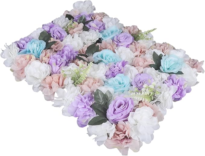 12PCS Flower Wall Panels, 3D Silk Floral Wall Backdrop, Realistic Purple Rose Flower Backplanes, Roll Up Fake Flower Background for Valentines Wedding Party Home Decoration