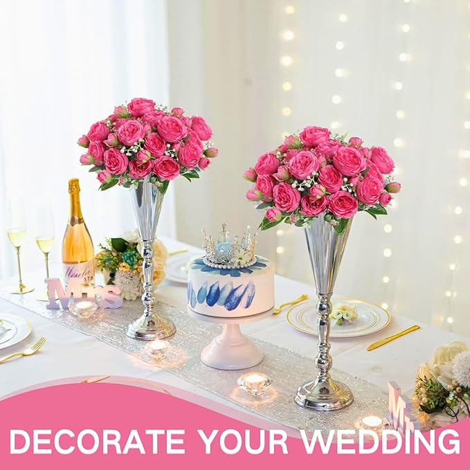 ASTRYAS 4Pcs Peonies Artificial Flowers, Hot Pink Peony Faux Peonies, Silk Peonies Flowers Fake Peonies Artificial Flowers Peonies Bouquet for Centerpiece Table Wedding Party Cake Home Decor