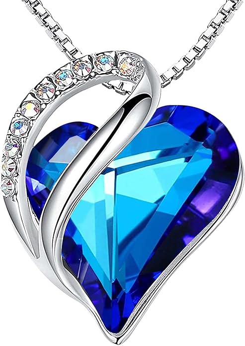 Leafael Necklaces for Women, Infinity Love Birthstone Heart Crystal Pendant, Birthday Jewelry Gifts for Her, Mom, and Wife, Silver Plated, 18 plus 2 inch Adjustable Chain