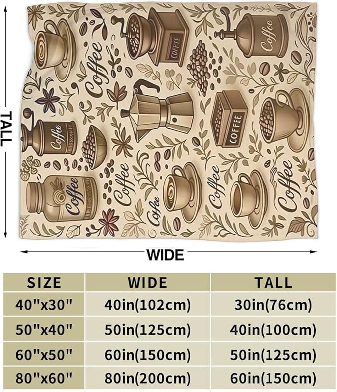 Coffee Blanket Cafe Throw Blanket Food Soft Cozy Fleece Fuzzy Stuffed Plush Flannel Gifts for Girls Women Boys Kids Adults 40''x50''