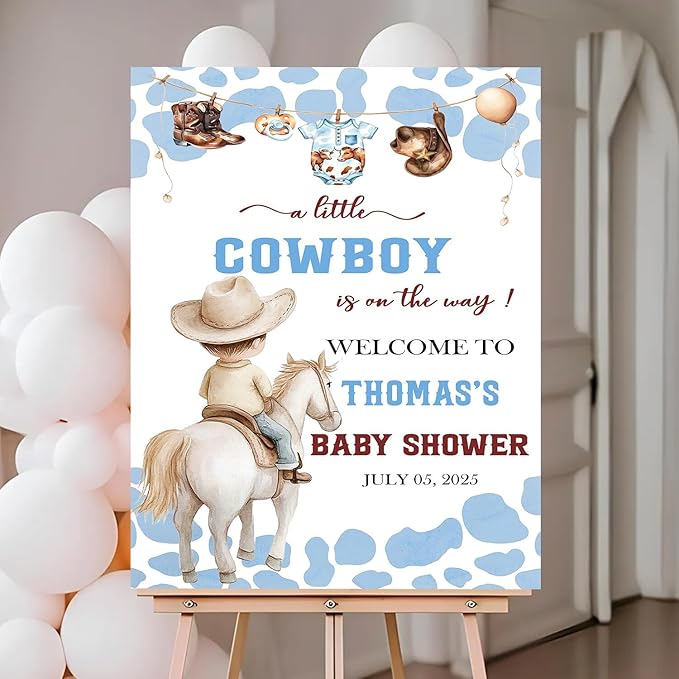 Personalized Baby Shower Welcome Yard Sign For Outdoor, A Little Cowboy Is On The Way Sign, Fashion Baby Shower Decorations For Boy, Birthday Party Welcome Sign