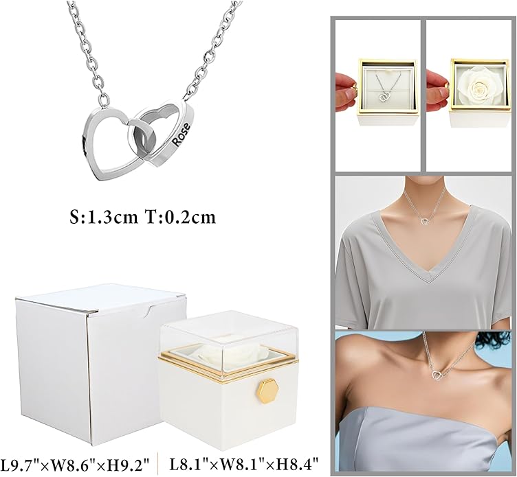 ‌TINGKU Eternal Real Rose Gift Box for Women, Preserved Rose with Customized Name Engraved Heart Necklace, Personalized Romantic Gift for Wife, Girlfriend, Mom, Mother's Day Love Keepsake
