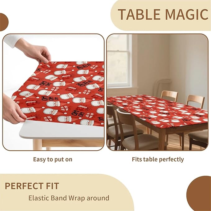 Rectangle Table Cloth Cover Waterproof Elastic Fitted Polyester Fitted Tablecloths for 4 Foot Tables for Indoor,Picnic, Camping, Outdoor （48" x 30"，Christmas Tablecloth）