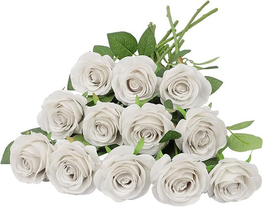12pcs Roses Artificial Flowers Nude Silk Roses with Long Stems Fake Flowers for Wedding Bouquet Centerpices Decorations Party Bridal Baby Shower Home Decor