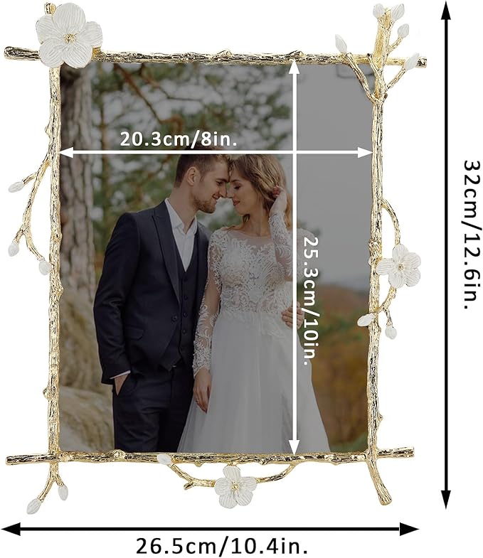 8x10 Gold Picture Frame Decor Ornate White Floral Photo Frames with High Definition Glass Front, Art Decor Tabletop Display, Gifts Ideas for Women, Horizontally & Vertically