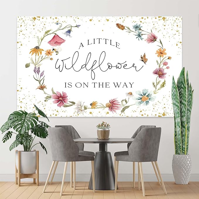 Wildflower Baby Shower Backdrop for Girl Watercolor Wild Floral Butterfly Photography Background Garden Wildflower Baby Shower Cake Table Banner Photoshoot Props (6x3.6ft)