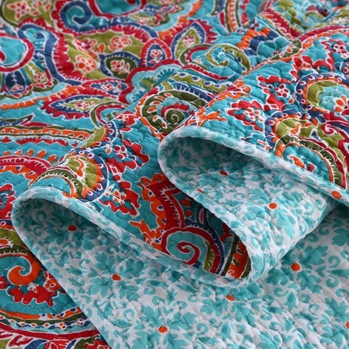 Travan 3-Piece Bedspread Quilt Set Oversized Quilted Bedding Reversible Cotton Coverlet Set with Shams, Gorgeous Floral Pattern, King Size