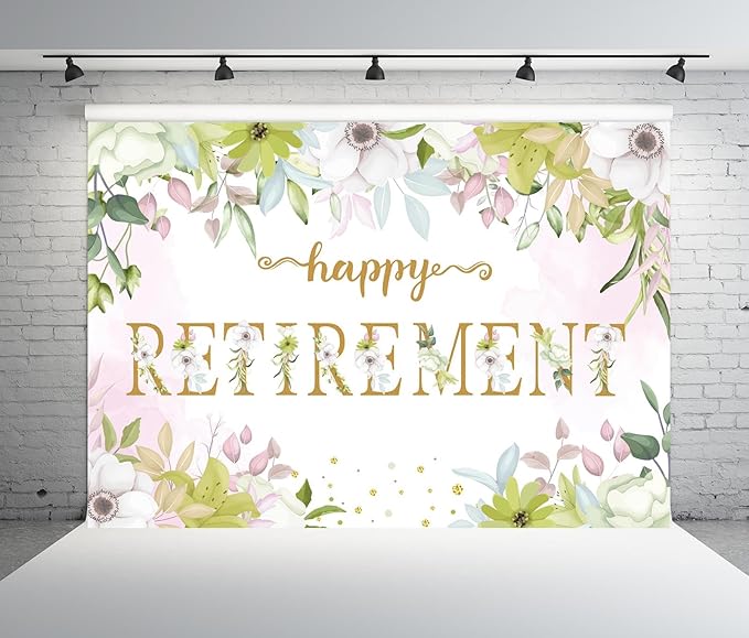 BELECO 10x8ft Fabric Floral Happy Retirement Backdrop Watercolor Leaves Flowers Retirement Background Retirement Party Decorations Banner Photo Booth Shoot Studio Props
