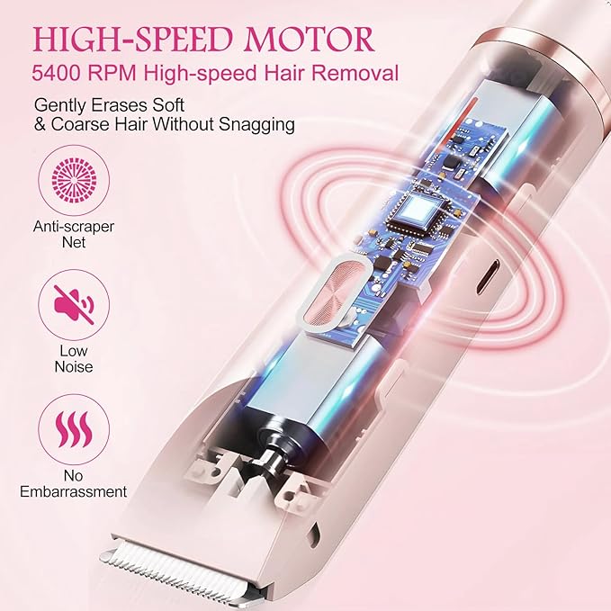 2025 New 2 in 1 Bikini Trimmer for Women, Bikini Shaver with Dual Head, Painless Smooth Shave & Gentle Pubic Hair Removal, Cordless & IPX7 Waterproof Electric Trimmer for Sensitive Skin (Pink)