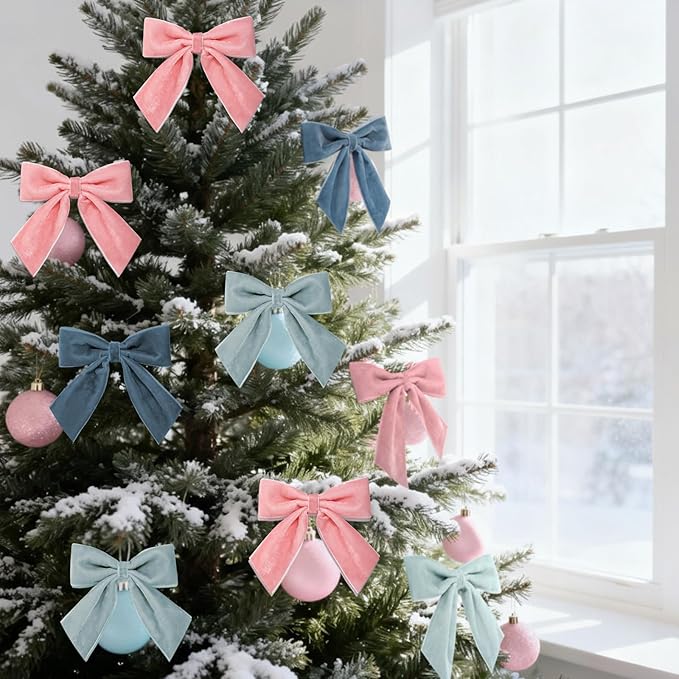 30 Pcs Velvet Ribbon Bows 5" x 4" Pre Tied Christmas Velvet Bows with Twist Tie for Gift Packaging Christmas Tree Wreaths Door Windows Wedding Party Decoration(Morandi Color)