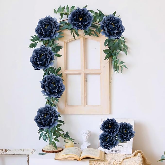 20pcs 5" Artificial Flower Peonies, Silk Peonies with 6" Stems, Flowers Suitable for Wedding Bouquets, Home Party Decoration (Navy Blue)