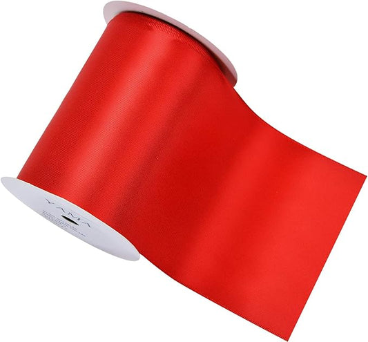 YAMA Double Face Satin Ribbon Roll - 4 inch Wide Solid Color Craft Ribbon, Great for Chair Sash,Making Bow, Sewing and Wedding Bouquet- 5 Yard/Spool, Red