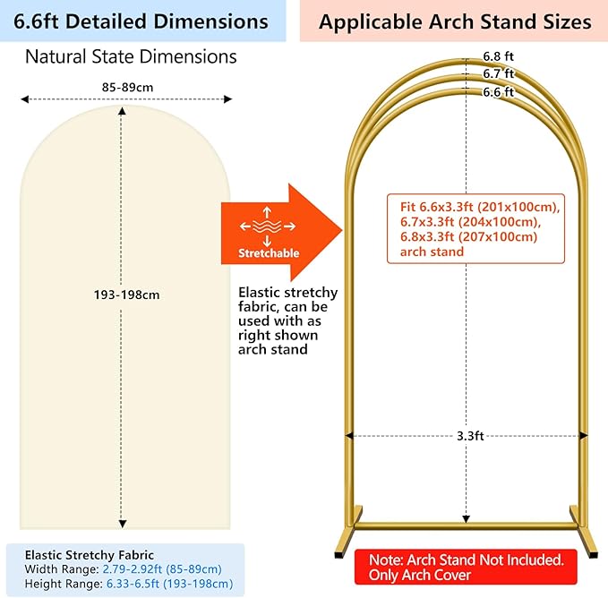 HEMMOTOP 6.6ft Beige Arch Backdrop Cover (No Arch Stand), Spandex Arch Covers Stretchy Backdrop for Balloon Arches, Wedding, Birthday Party, Baby Shower, Banquet Arch Decoratio