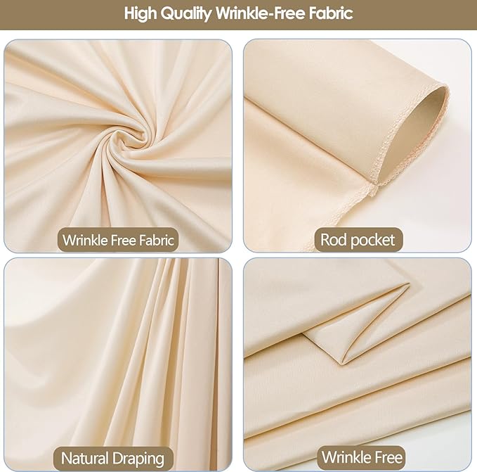 20x10ft Wrinkle Free Cream Backdrop Curtain for Parties Soft Fabric Drapes Wedding Curtain Backdrop for Birthday Party Decorations Background for Photography 5x10ft,4 Panels