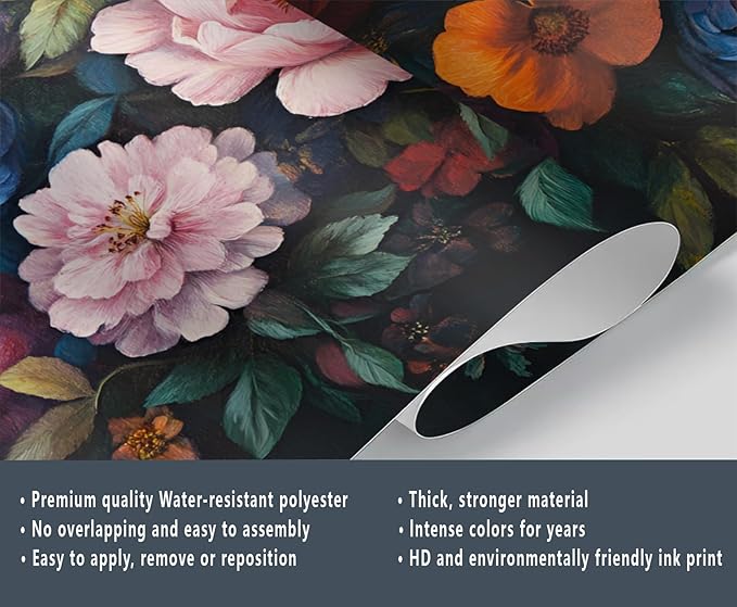 KIREUPA Vintage Peony Floral Wall Mural, Oil Painting Dutch Flower 3d Wall Murals, Romantic Dark Botanical Wallpaper Mural, for Living Room Bedroom Large Wallpaper Indoor Decor 118" W x 82.6 "H
