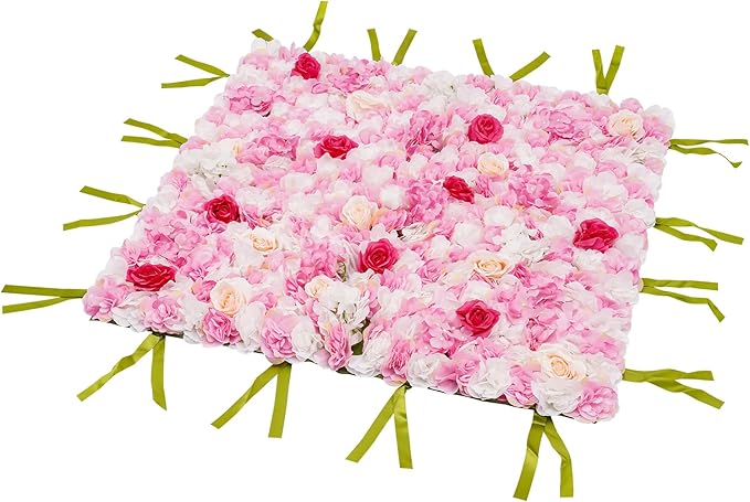 CNCEST Artificial Flower Wall Panels, Flower Wall Mat Silk Rose Flower Panels, Artificial Flower Wall Background (Type 2)