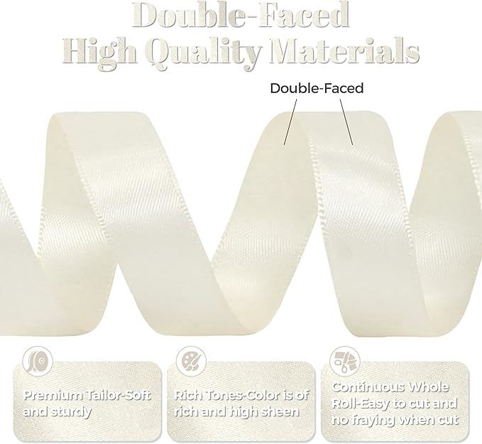 Antique White Satin Ribbon, Double Faced 7/8 Inch X 25 Yards Antique White Ribbon, Premium Satin Ribbon for Gift Wrapping, Crafts, Hair Bow Making, Sewing, Flower Bouquet, Wedding Party Decor