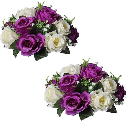 Sziqiqi Faux Silk Rose Flowers Artificial Flowers for Wedding Party Centerpiece Decorations Home Decorative Flowers, Pack of 2 Purple & White