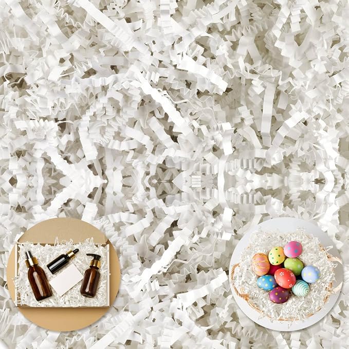 Darfukei Crinkle Paper Filler, 1/2LB(8 oz) Shredded Paper For Gift Baskets, White bridesmaid proposal gifts, Crinkle Cut Paper Shred For Birthdays, Weddings,Boxes Bags, Basket Filler, Anniversaries, Christmas, Gift Wrapping