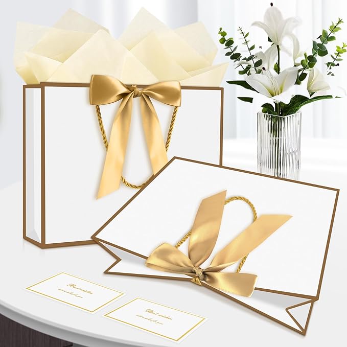JMANNI Gift Bag, 1PCS Gift Bags Large with Ribbon and 1 Greeting Cards 2 Tissue Paper, Portable Paper Gift Bag with Handles, Birthday Gift Bags,Present Bags for Wedding Party Mothers Day
