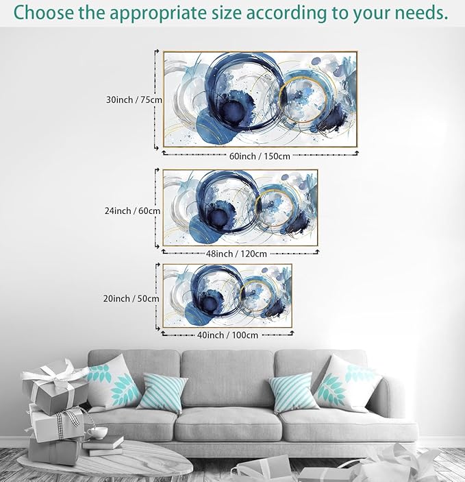 Wall Art Abstract Art Paintings Blue Fantasy Colorful Graffiti on White Background Modern Artwork wall Decor for Living Room Bedroom Kitchen 20"x40" with Framed