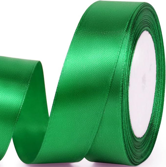1" x 25 Yards Satin Ribbon, Green Silk Ribbon Ideal for Gift Wrapping, Floral Bouquets, Crafts, Wedding Party Decorations, Christmas and Sewing Projects