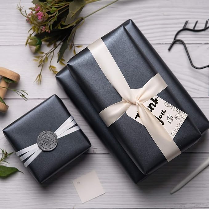 RUSPEPA Black Matte Wrapping Paper - Solid Color Pearly - lustre Paper Perfect for Wedding, Birthday, Christmas, Baby Shower -17 Inches X 32.8 Feet