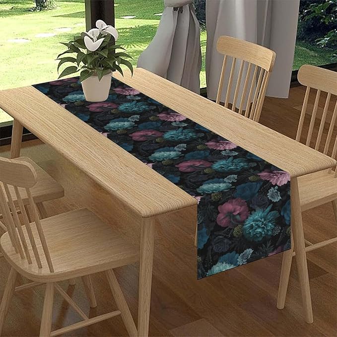 Vintage Floral Table Runner, Rustic Retro Boho Floral Print Coffee Table Center Decor for Home Kitchen Dining Patio Holiday Party Indoor Outdoor Table Decorations 13x36 inch