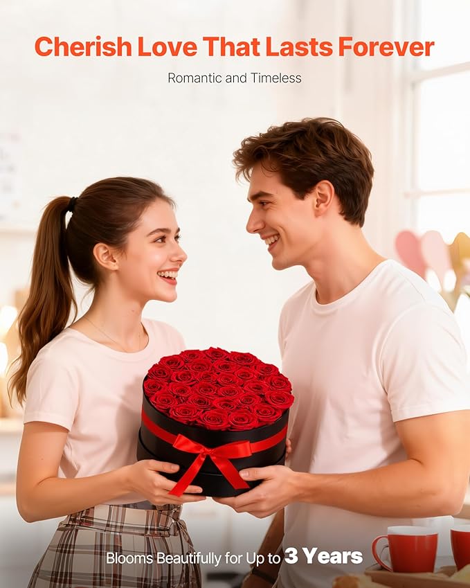 VEVOR Forever Flowers, 27 Preserved Roses in a Box, Eternal Flowers Immortal Bouquet Birthday Present for Delivery Prime Women Her Wife Mothers, Anniversary, Valentine's Day,Christmas, Red